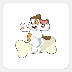 Sticker Carré Chien avec os