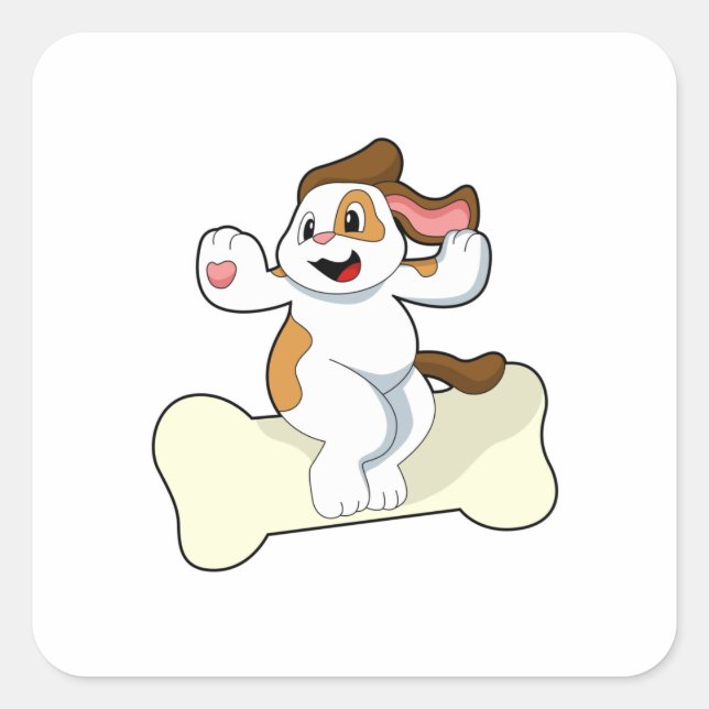 Sticker Carré Chien avec os (Devant)