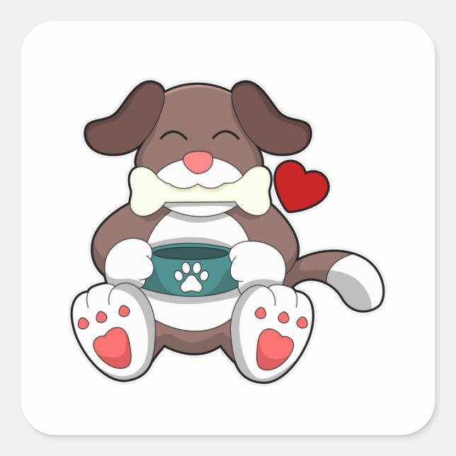 Sticker Carré Chien avec os (Devant)
