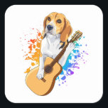 Sticker Carré Chien beagle jouant à la guitare acoustique<br><div class="desc">Chien beagle Jouer Acoustique Guitare Cool Musicien Guitariste Design familial Cadeau Carré Sticker Classic Collection.</div>