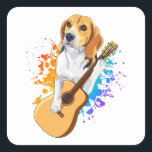 Sticker Carré Chien beagle jouant à la guitare acoustique<br><div class="desc">Chien beagle Jouer Acoustique Guitare Cool Musicien Guitariste Design familial Cadeau Carré Sticker Classic Collection.</div>
