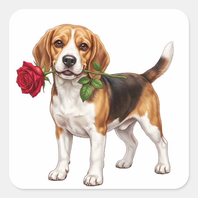Sticker Carré Chien Beagle Mignon (Devant)