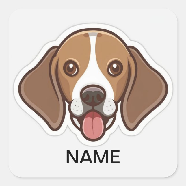 Sticker Carré chien beagle personnalisé mignon (Devant)