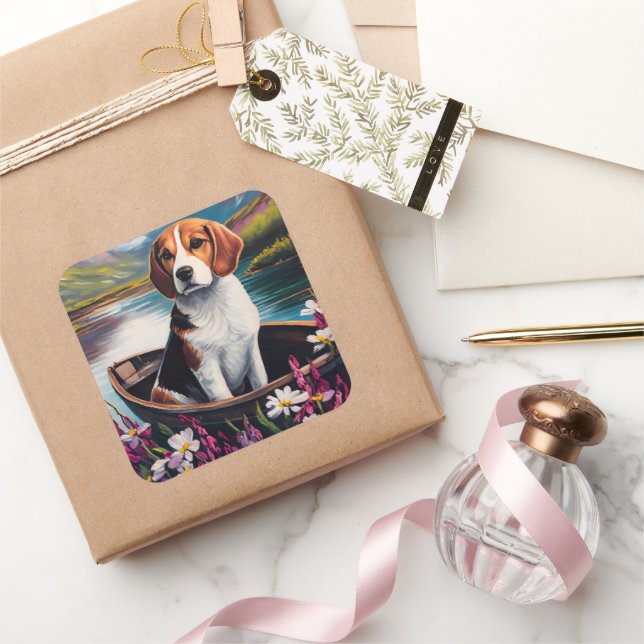 Sticker Carré Chien beagle sur une pagaie : une aventure Pittore (Cadeaux)