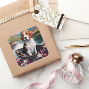 Sticker Carré Chien beagle sur une pagaie : une aventure Pittore