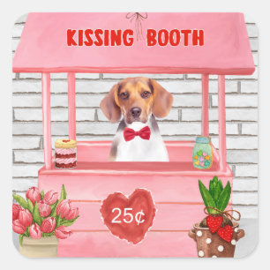 Sticker Carré Chien beagle Valentine's Day Kissing Booth