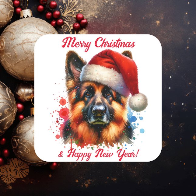 Sticker Carré Chien berger allemand à Noël (Créateur téléchargé)