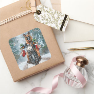 Sticker Carré Chien berger allemand équitation moto Noël