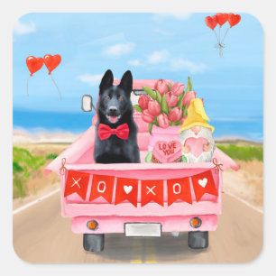 Sticker Carré Chien berger allemand Saint Valentin Coeurs de cam