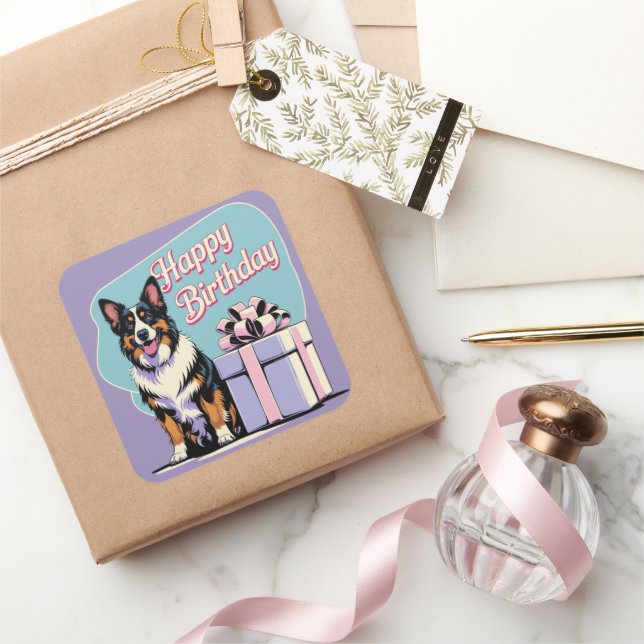 Sticker Carré Chien berger belge coloré (Cadeaux)