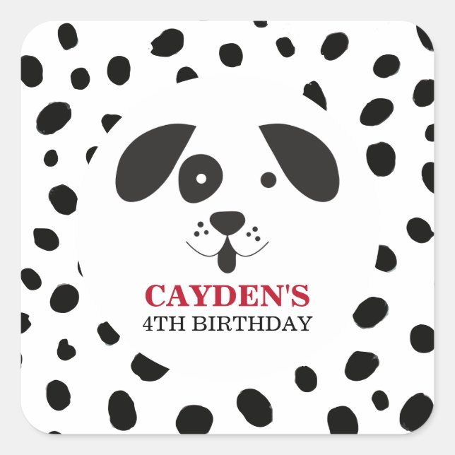 Sticker Carré Chien Black Spot Dalmatie Anniversaire (Devant)