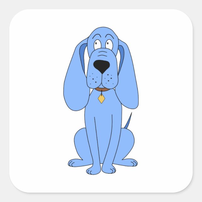 Sticker Carré Chien bleu. Hound. (Devant)