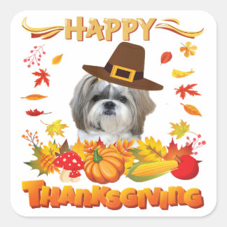 Sticker Carré Chien bon thanksgiving Shih Tzu | Je suis heureux
