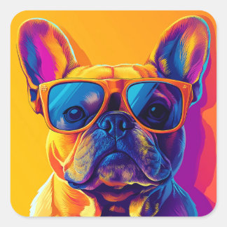 Sticker Carré Chien bouledogue français cool avec des lunettes d