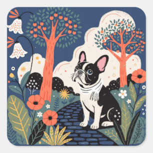 Sticker Carré Chien bouledogue français moderne