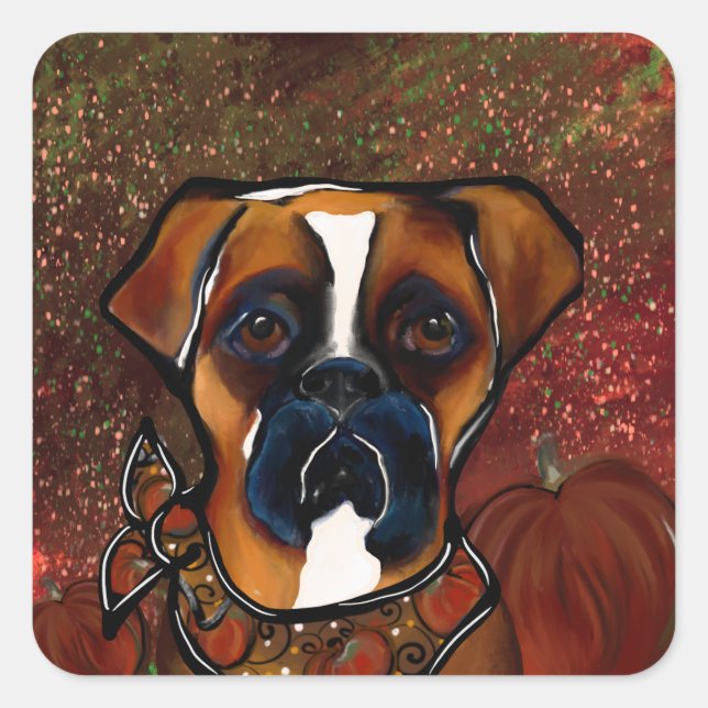 Sticker Carré Chien Boxer (Devant)