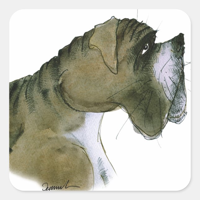 Sticker Carré chien boxer, tony fernandes (Devant)