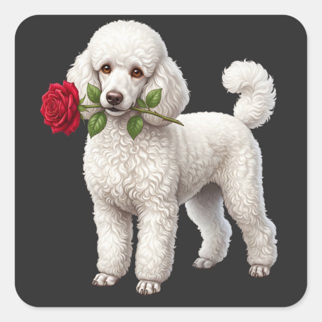Sticker Carré Chien Caniche Mignon (Devant)