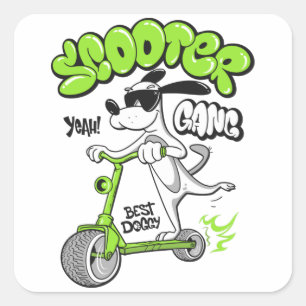 Sticker Carré chien chevauchant un scooter