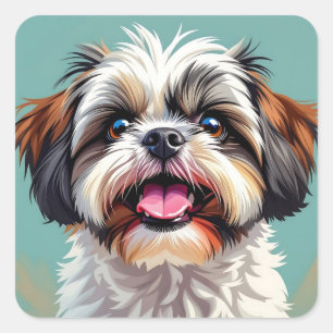 Sticker Carré Chien chiite mignon Tzu