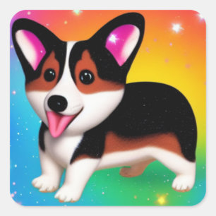Sticker Carré Chien chiot de Corgi drôle