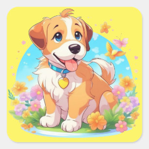 Sticker Carré Chien chiot mignon