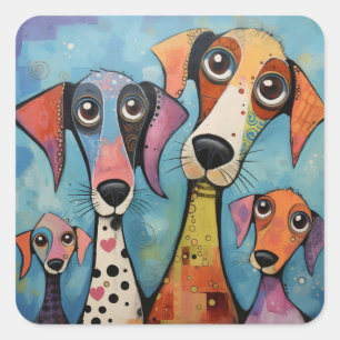 Sticker Carré Chien Coloré Art Abstrait de Style Cartoon
