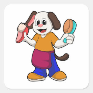 Sticker Carré Chien comme coiffeur avec Razor