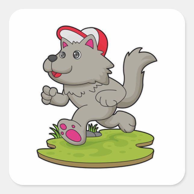 Sticker Carré Chien comme coureur avec Casquette (Devant)