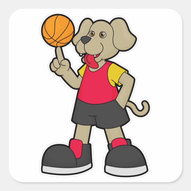 Sticker Carré Chien comme joueur de basket-ball avec basket-ball (Devant)