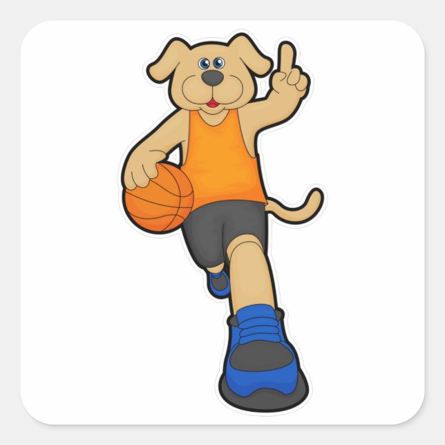 Sticker Carré Chien comme joueur de basket-ball avec basket-ball (Devant)