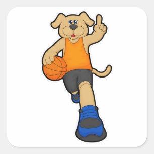 Sticker Carré Chien comme joueur de basket-ball avec basket-ball