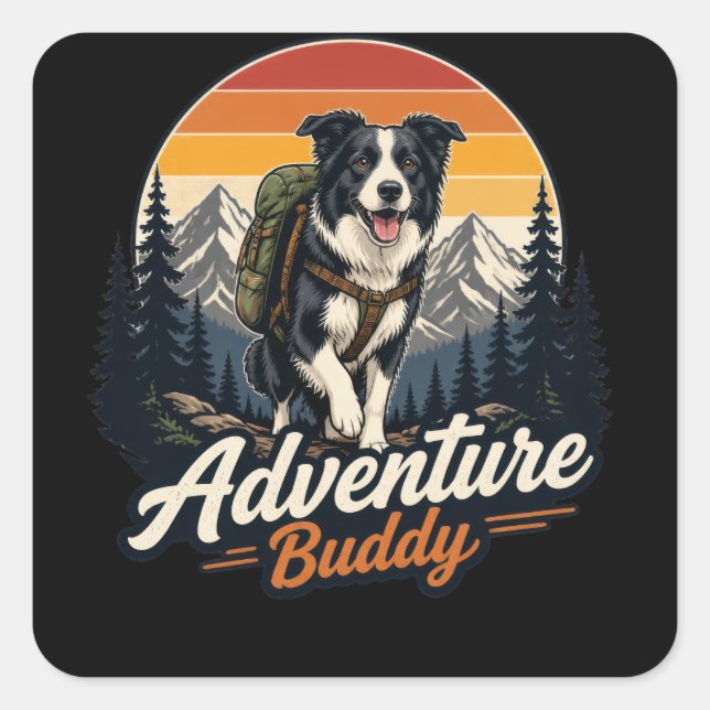 Sticker Carré Chien compagnon d'aventure  (Devant)