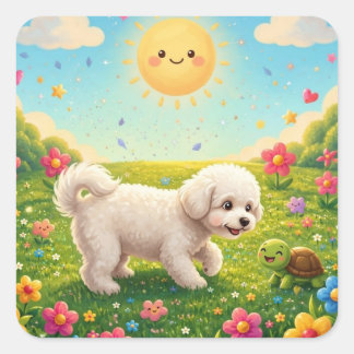 Sticker Carré Chien curieux