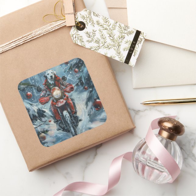 Sticker Carré Chien dalmate équitation moto Noël (Cadeaux)