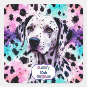 Sticker Carré Chien dalmate rose violet turquoise Anniversaire