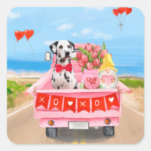Sticker Carré Chien dalmate Saint Valentin Coeurs de Camion