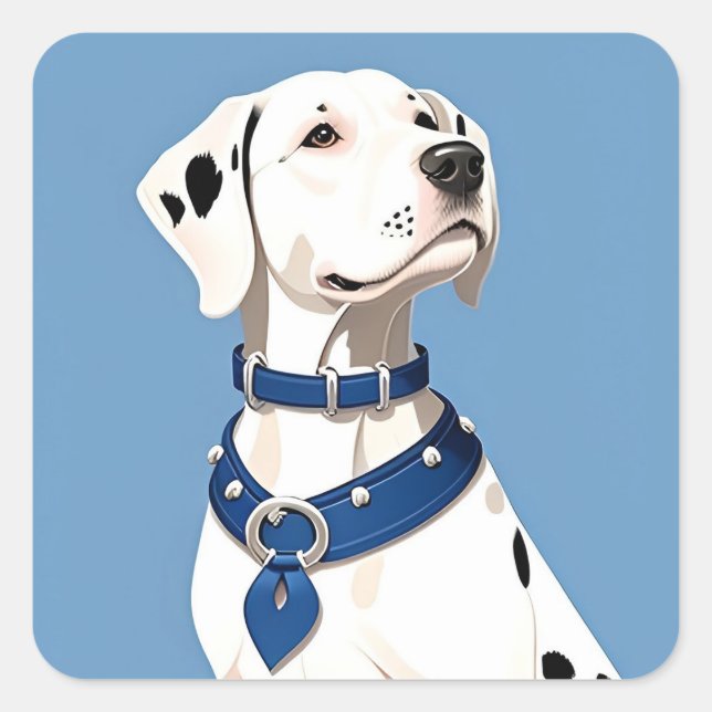 Sticker Carré Chien Dalmatien Avec Collier Bleu (Devant)
