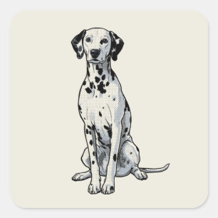 Sticker Carré Chien Dalmatien Tacheté Art Pop Vintage Bande Dess