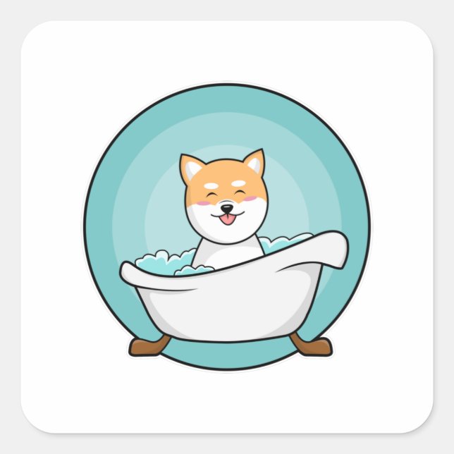 Sticker Carré Chien dans la baignoire (Devant)