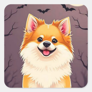Sticker Carré Chien dans une scène d'Halloween avec des citrouil