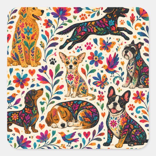 Sticker Carré Chien d'art Otomi  (Devant)
