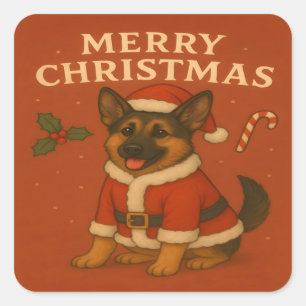 Sticker Carré Chien de berger allemand de Noël Chien de Noël San