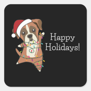 Sticker Carré Chien de boxe Noël Neige hiver Animaux Chiens Squa