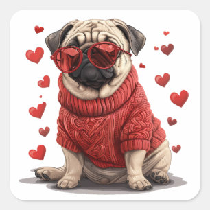 Sticker Carré Chien de Carlin de la Saint-Valentin