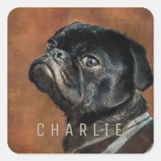 Sticker Carré Chien de Carlin noir personnalisé