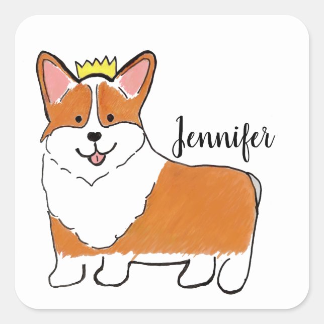 Sticker Carré Chien de corgi royal personnalisé (Devant)