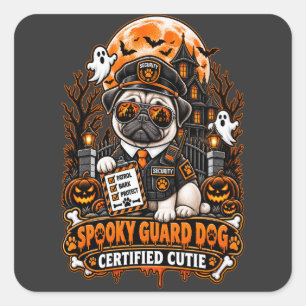 Sticker Carré Chien de Garde Effrayant Certifié Pug Mignon Hallo