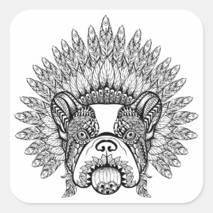 Sticker Carré Chien De Guerre Inspiré Par Le Bonnet Français