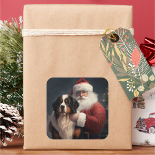 Sticker Carré Chien de montagne bernois Père Noël Noël festif
